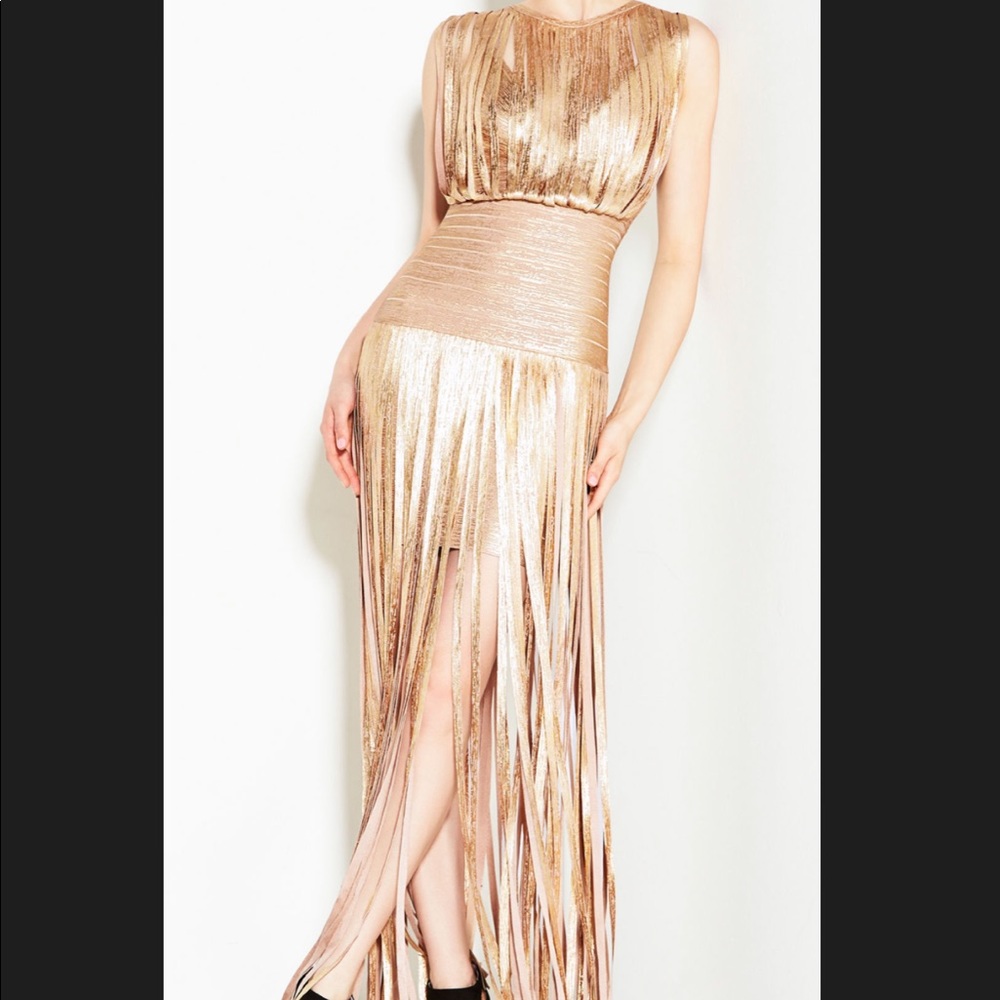 Herve Leger Selena Foil Draped Bandage Dress